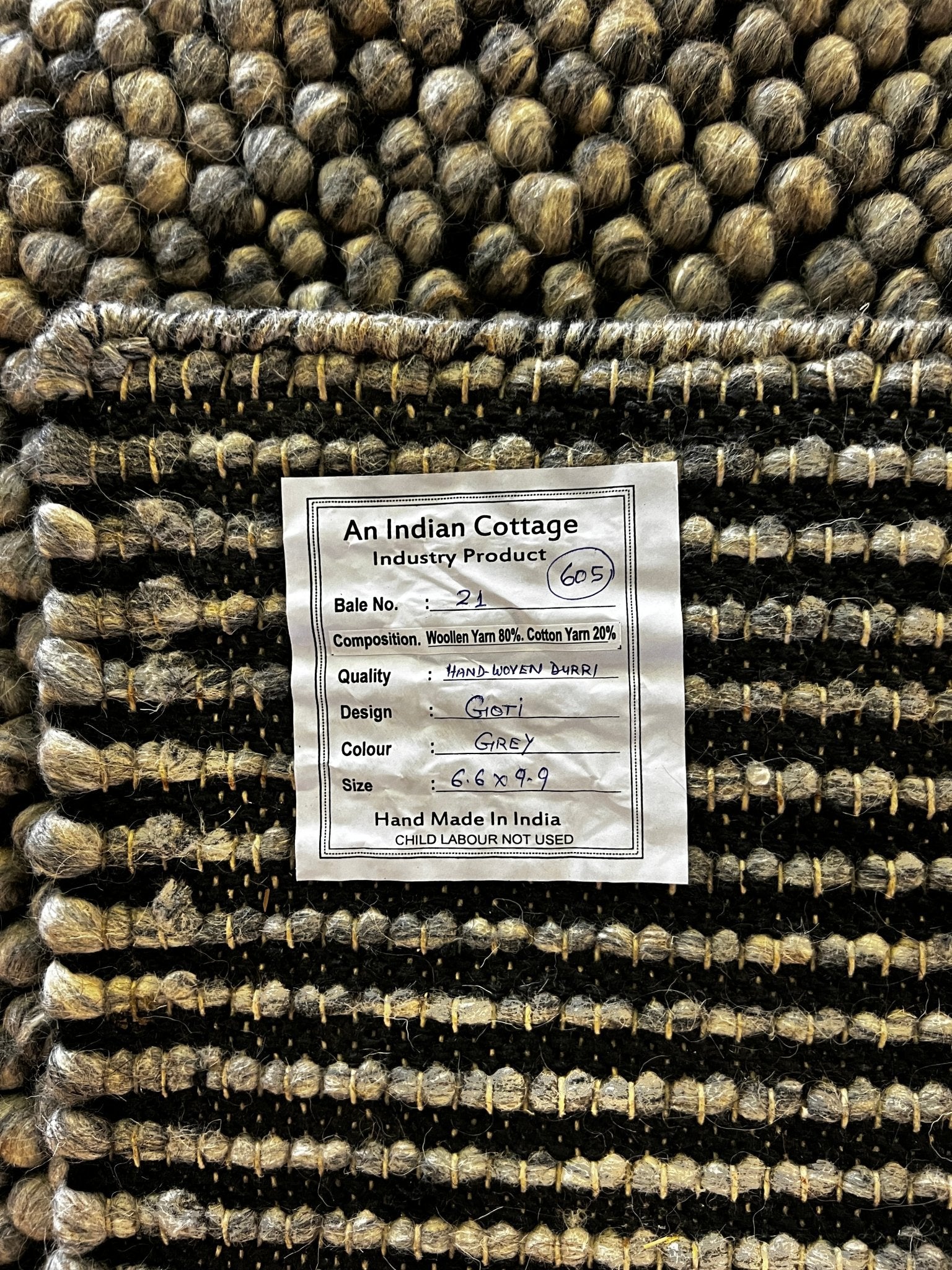 Vittorio Alfieri Handwoven Wool Durrie Natural Grey Loop (various sizes) | Banana Manor Rug Factory Outlet