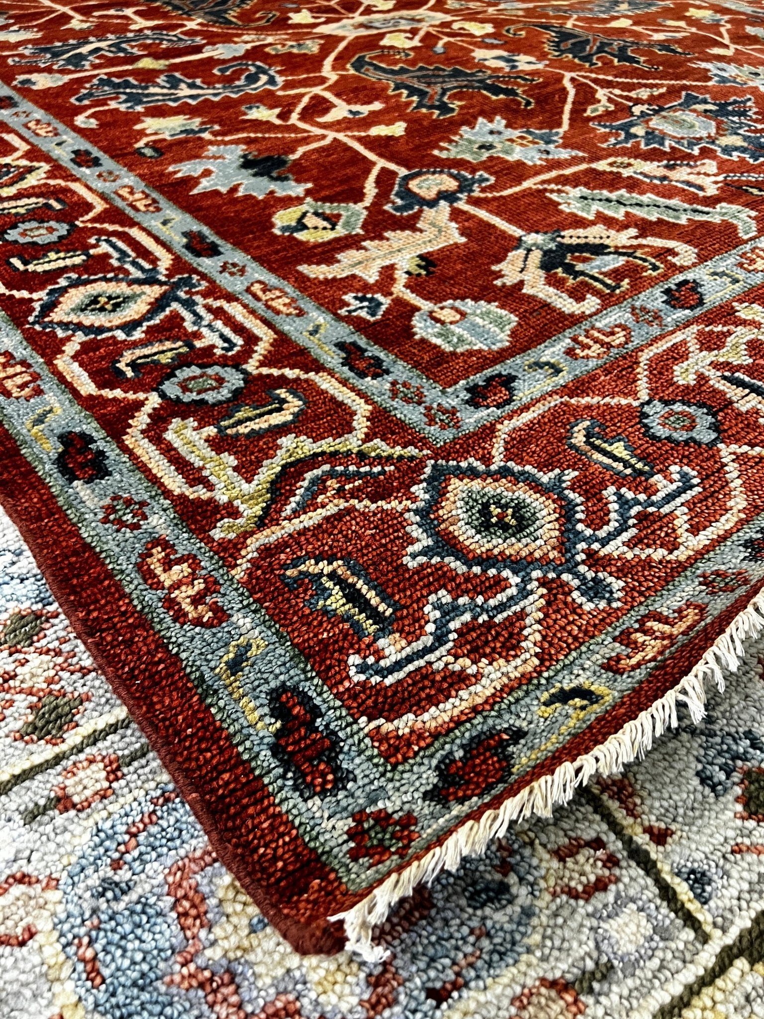 Viviana 8x10 Rust and Light Blue Oushak | Banana Manor Rug Factory Outlet