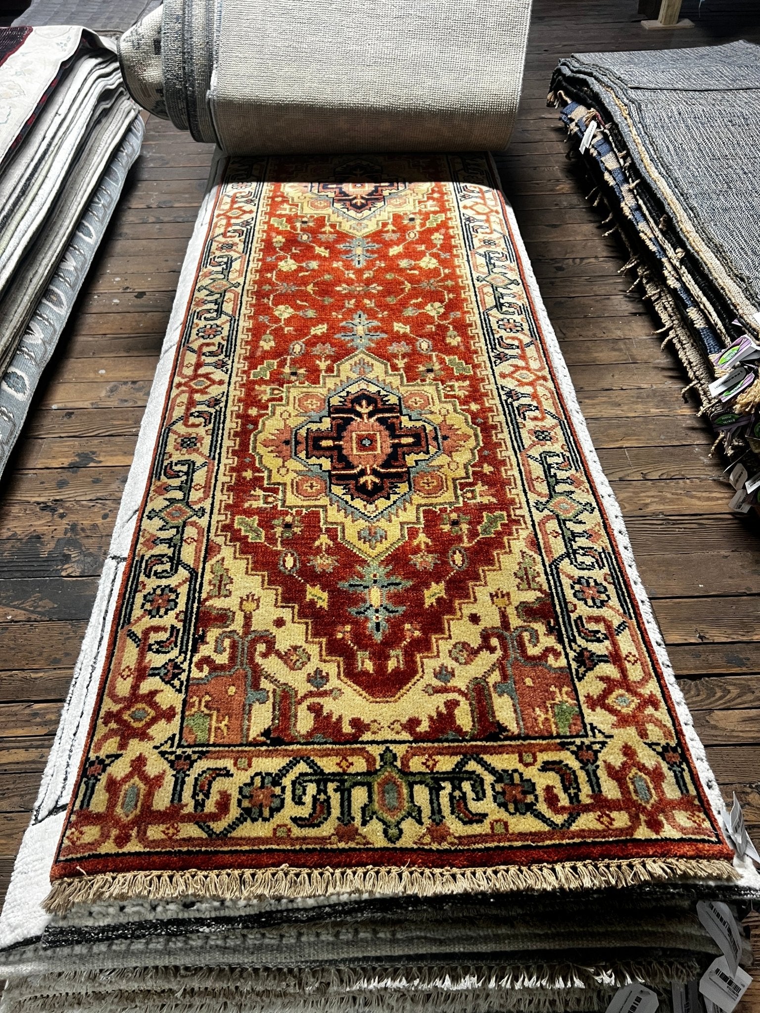 Warhol 2.6x11.9 Rust and Ivory Hand-Knotted Serapi Runner | Banana Manor Rug Factory Outlet