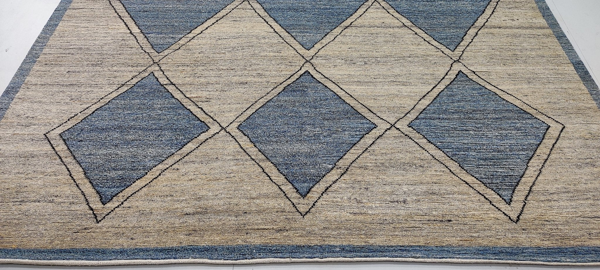 Warlock 8.3x10 Hand-Knotted Beige & Blue Modern | Banana Manor Rug Factory Outlet