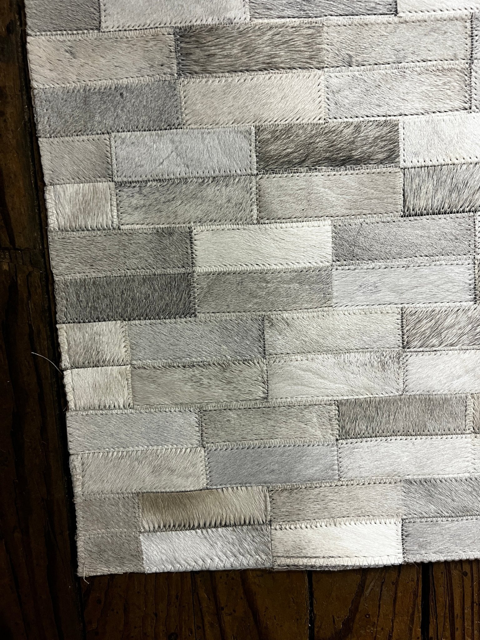 White and Grey 2.6x8 Patchwork Cowhide Runner | Banana Manor Rug Factory Outlet