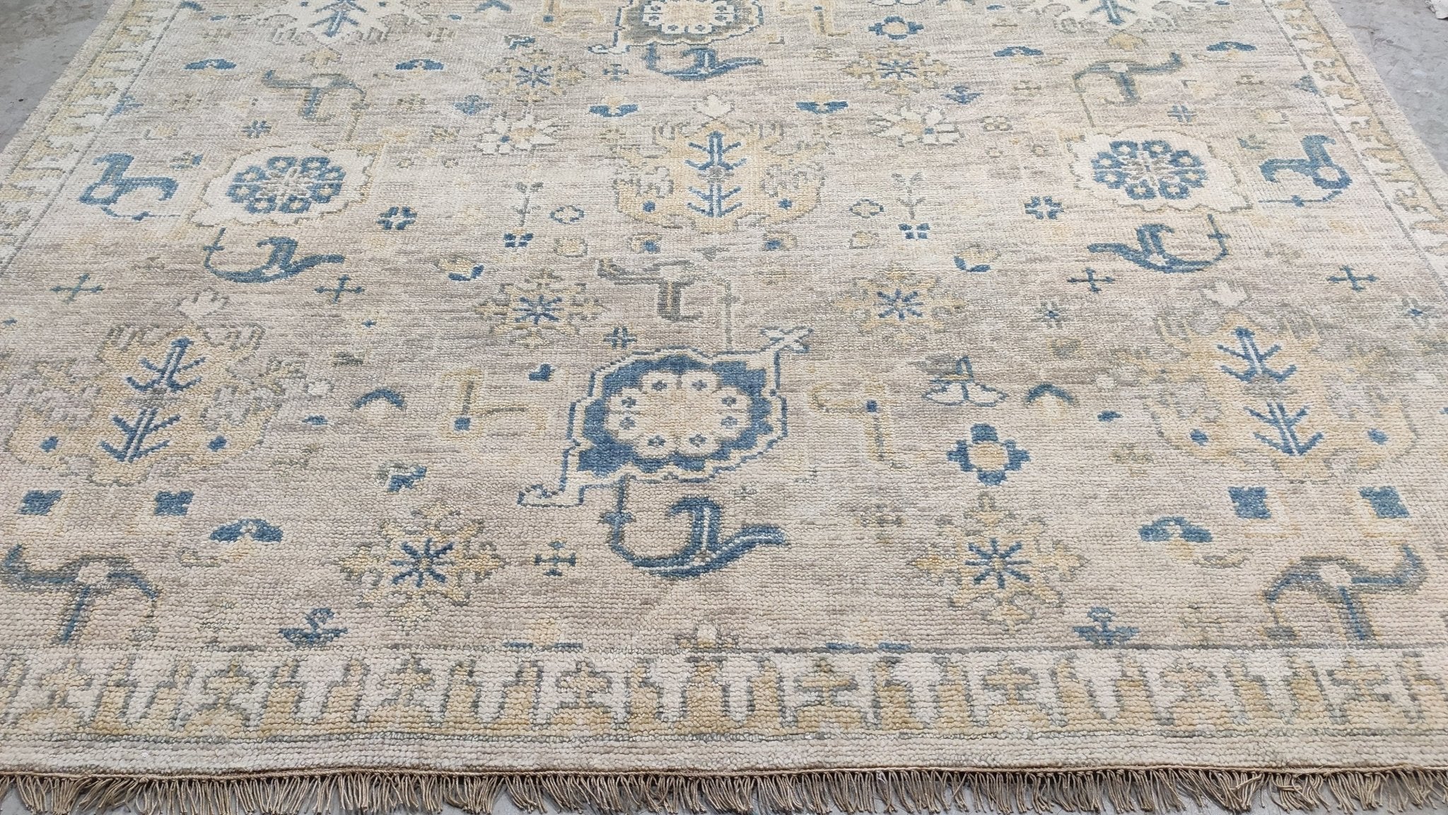 Willow 9x11.9 Beige and Gold Hand-Knotted Oushak Rug | Banana Manor Rug Company