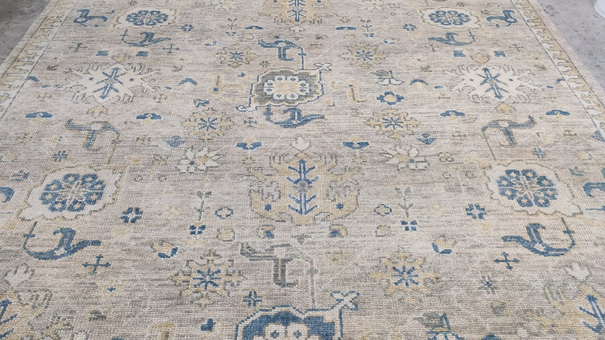 Willow 9x11.9 Beige and Gold Hand-Knotted Oushak Rug | Banana Manor Rug Company