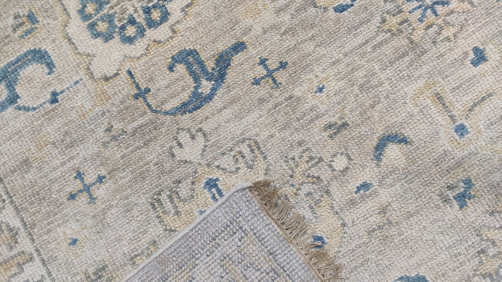 Willow 9x11.9 Beige and Gold Hand-Knotted Oushak Rug | Banana Manor Rug Company