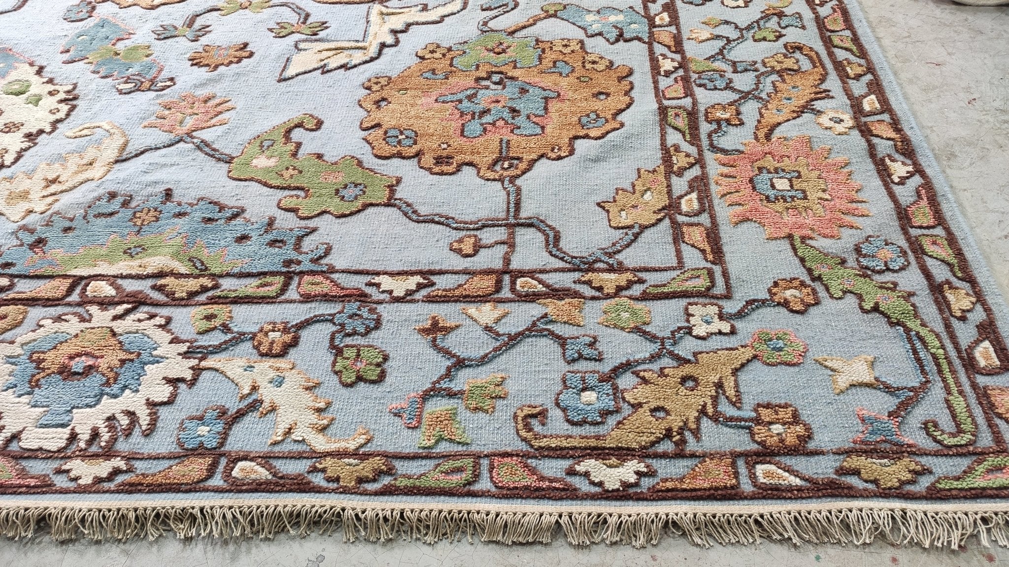 Winifred 8.3x10 Light Blue Hand-Knotted High-Low Kashan Rug | Banana Manor Rug Company