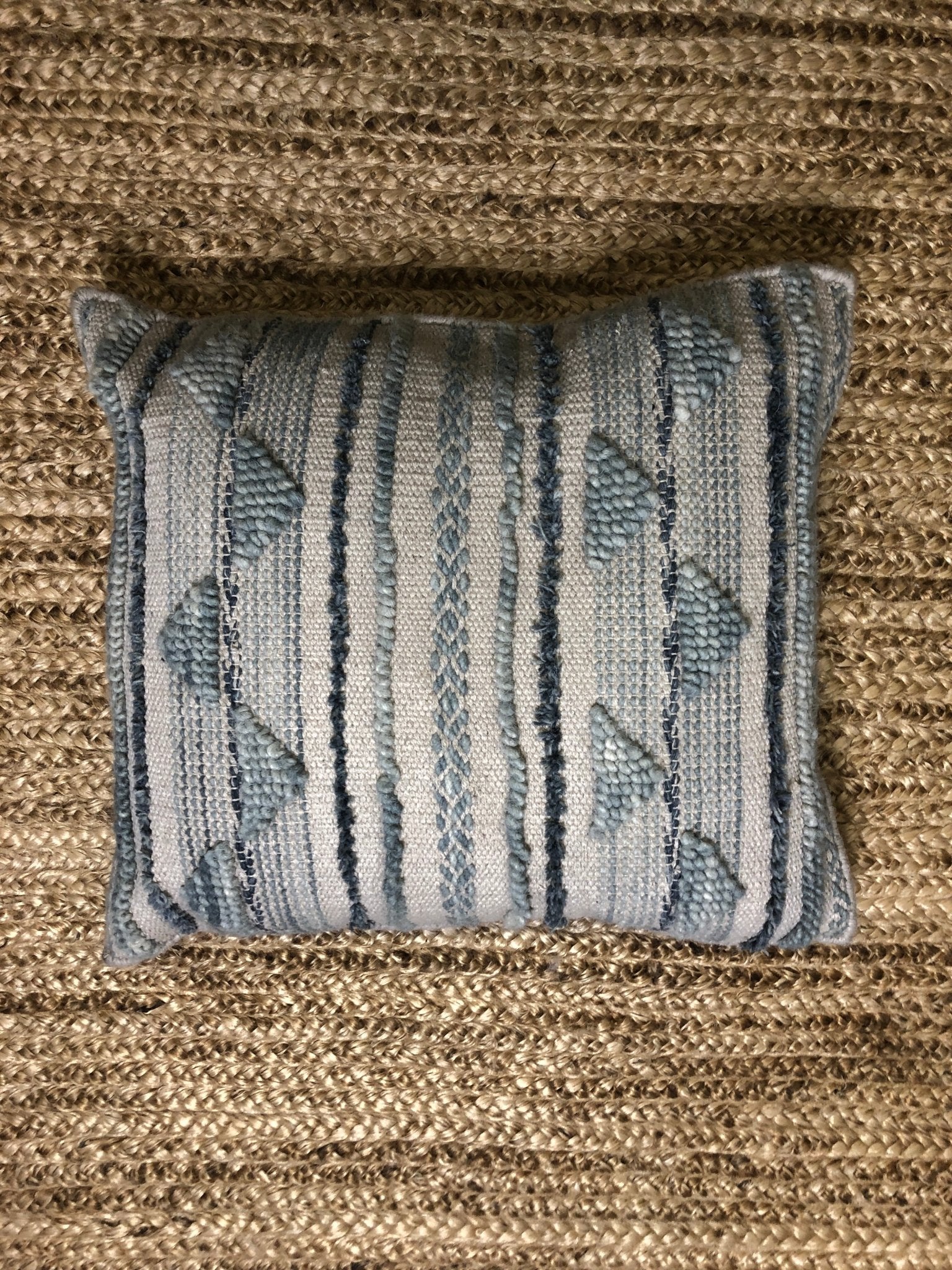 Winry Aqua, Blue, and Beige Geometric Pillow | Banana Manor Rug Company