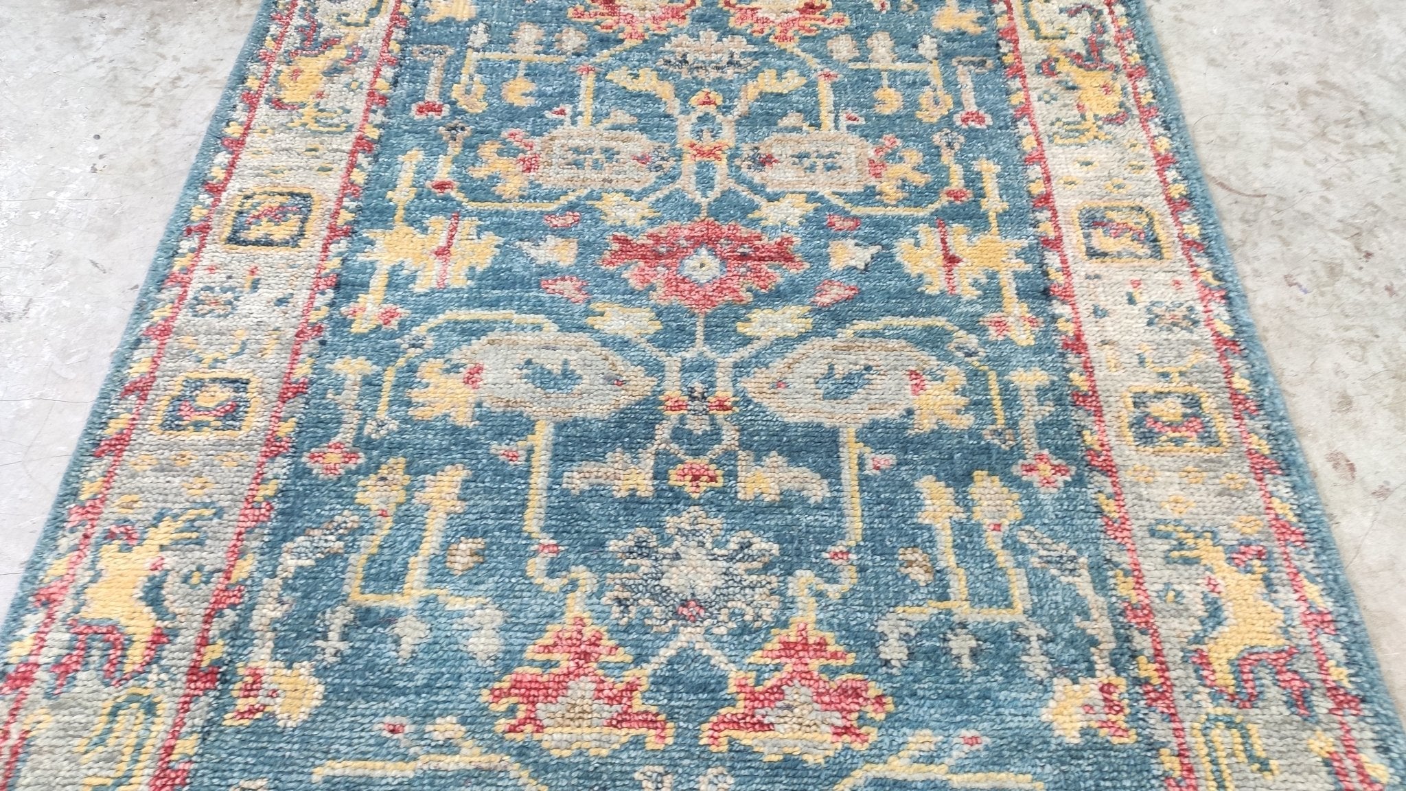 Yasmina 4x6.6 Medium Blue Hand-Knotted Oushak Rug | Banana Manor Rug Company