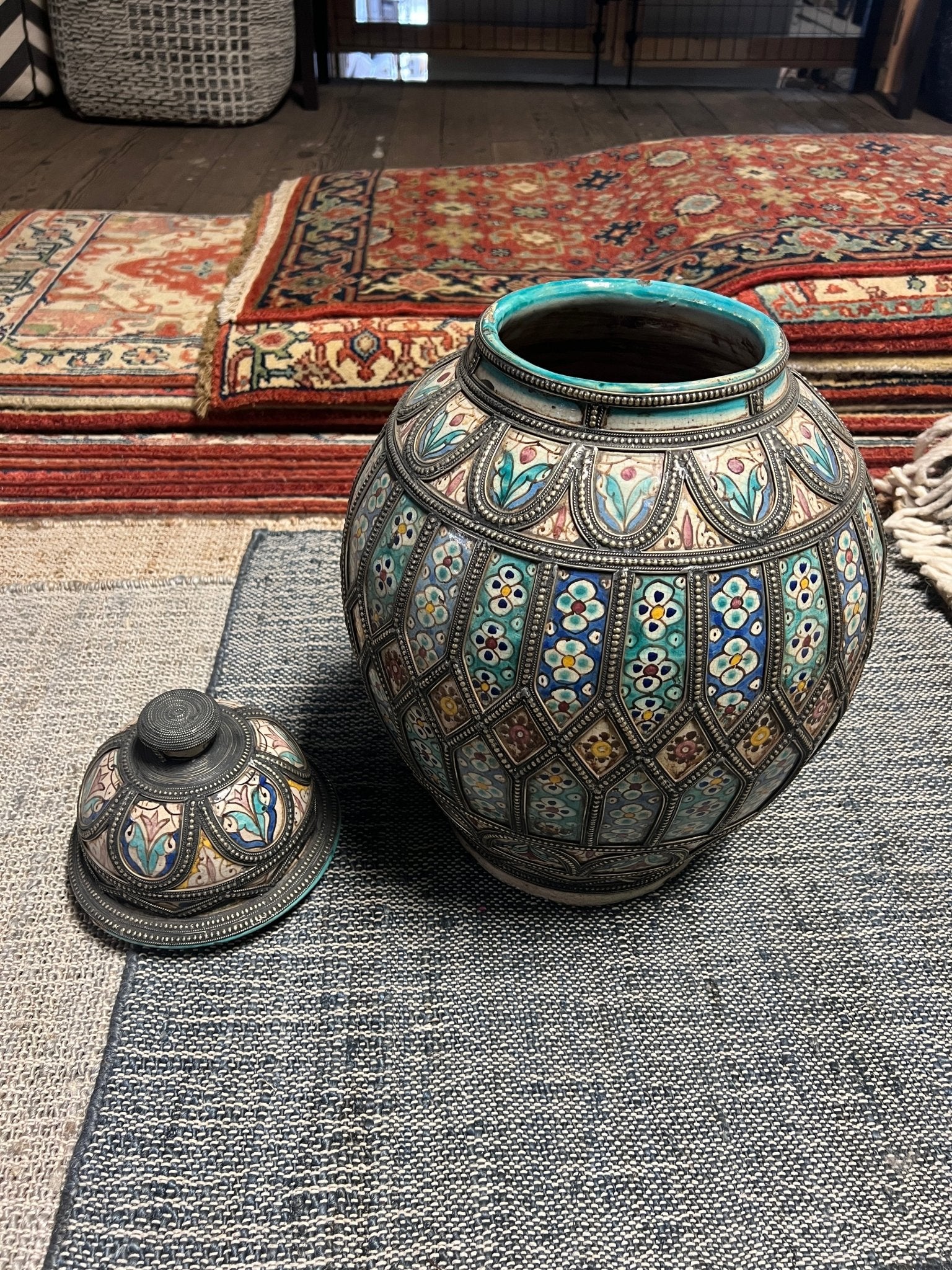 Yasmine Moroccan Ceramic & Metal Container/Vase | Banana Manor Rug Company