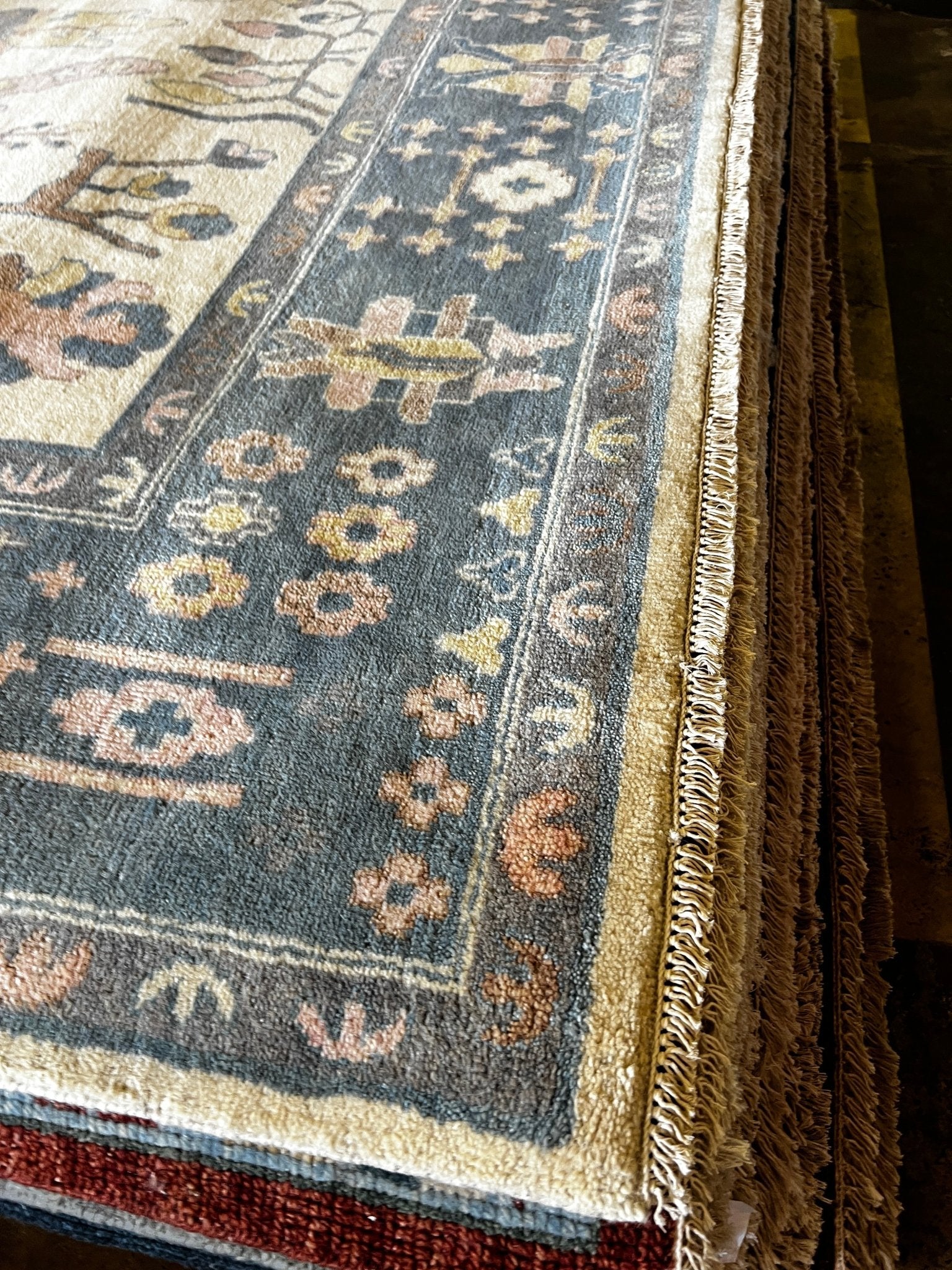Yuliya Aug 9x12 Hand-Knotted Oushak Rug Beige and Light Blue | Banana Manor Rug Factory Outlet