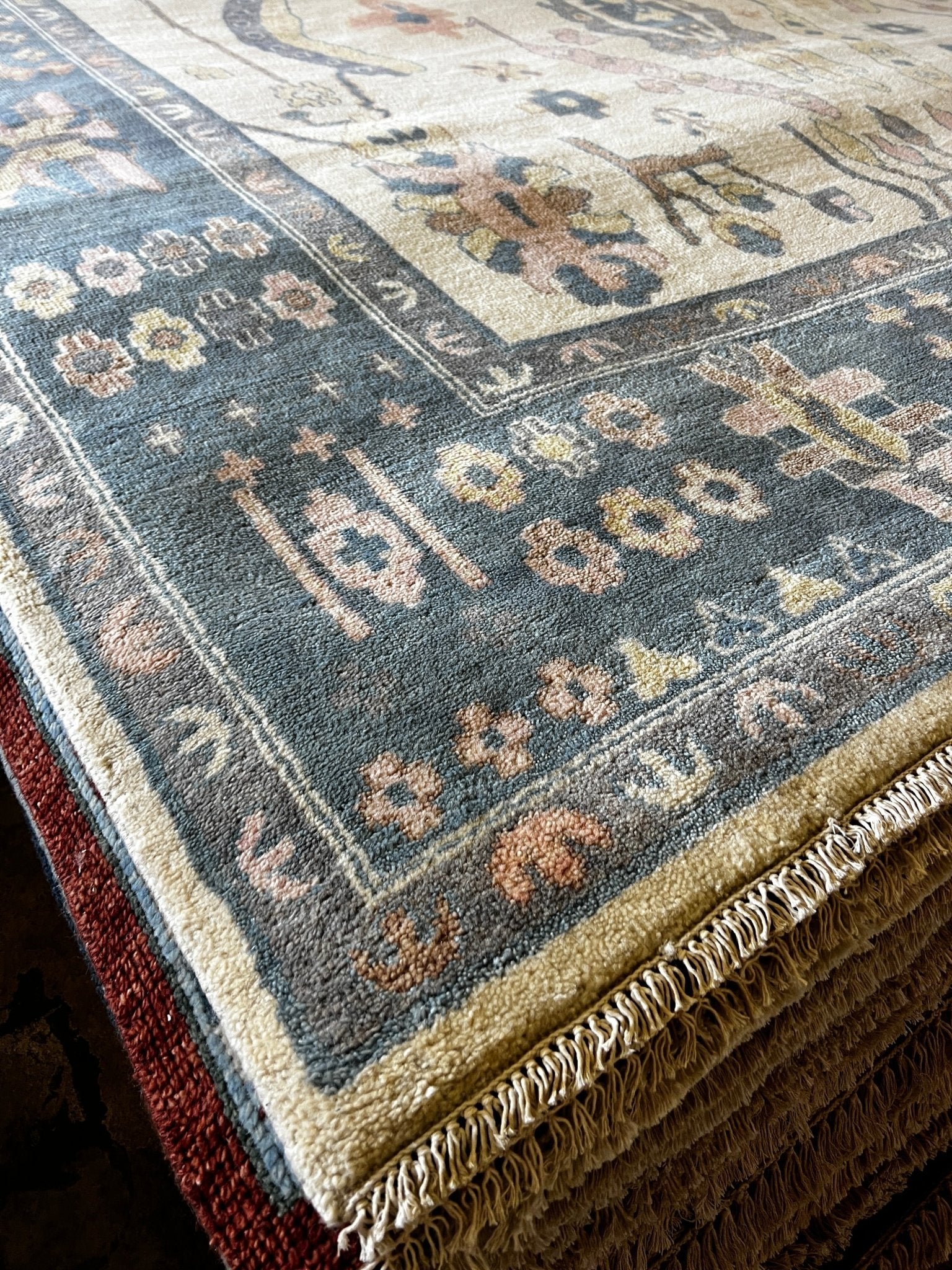 Yuliya Aug 9x12 Hand-Knotted Oushak Rug Beige and Light Blue | Banana Manor Rug Factory Outlet