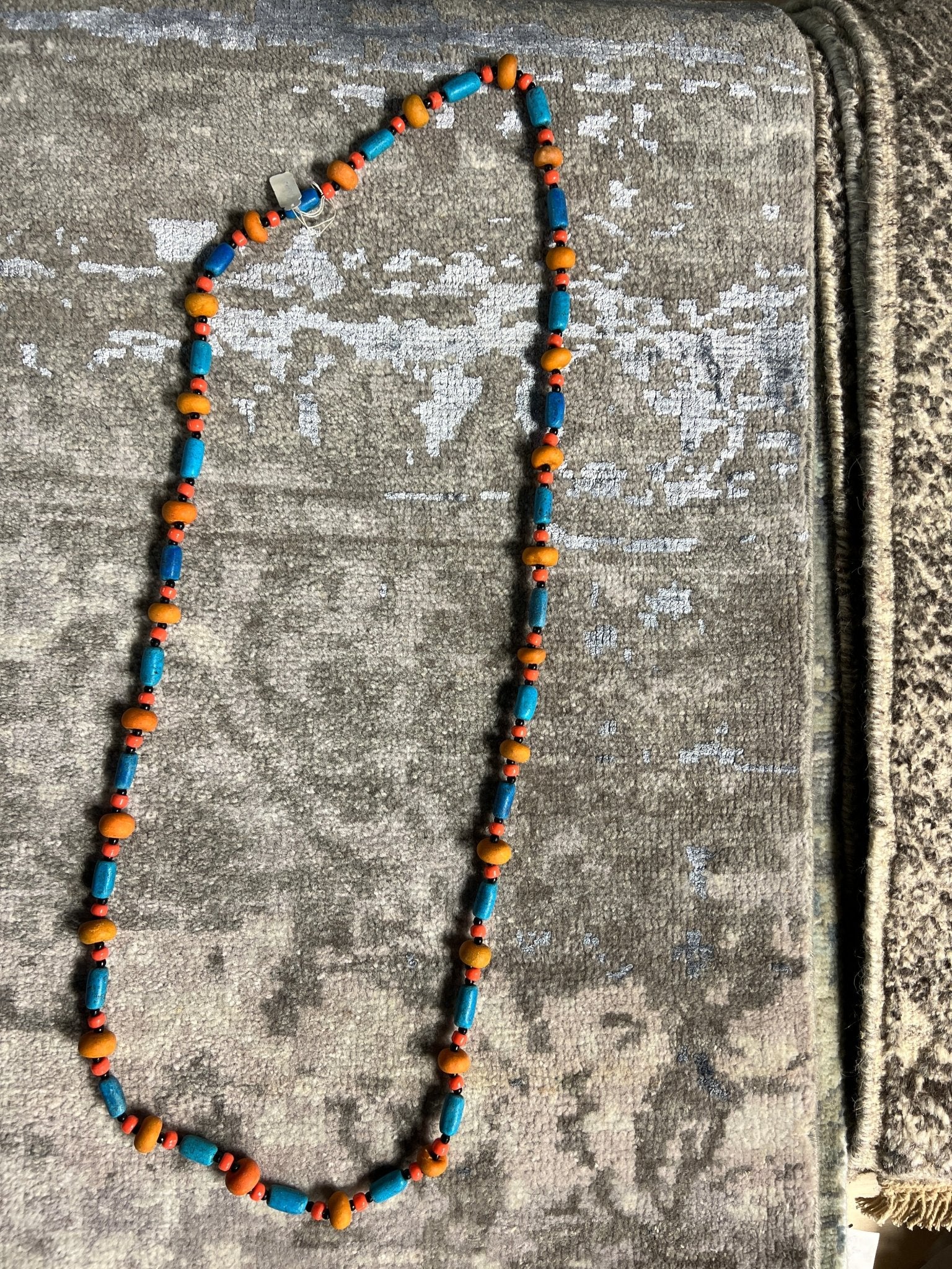 Zara Orange and Blue Long Handmade Moroccan Necklace | Banana Manor Rug Company