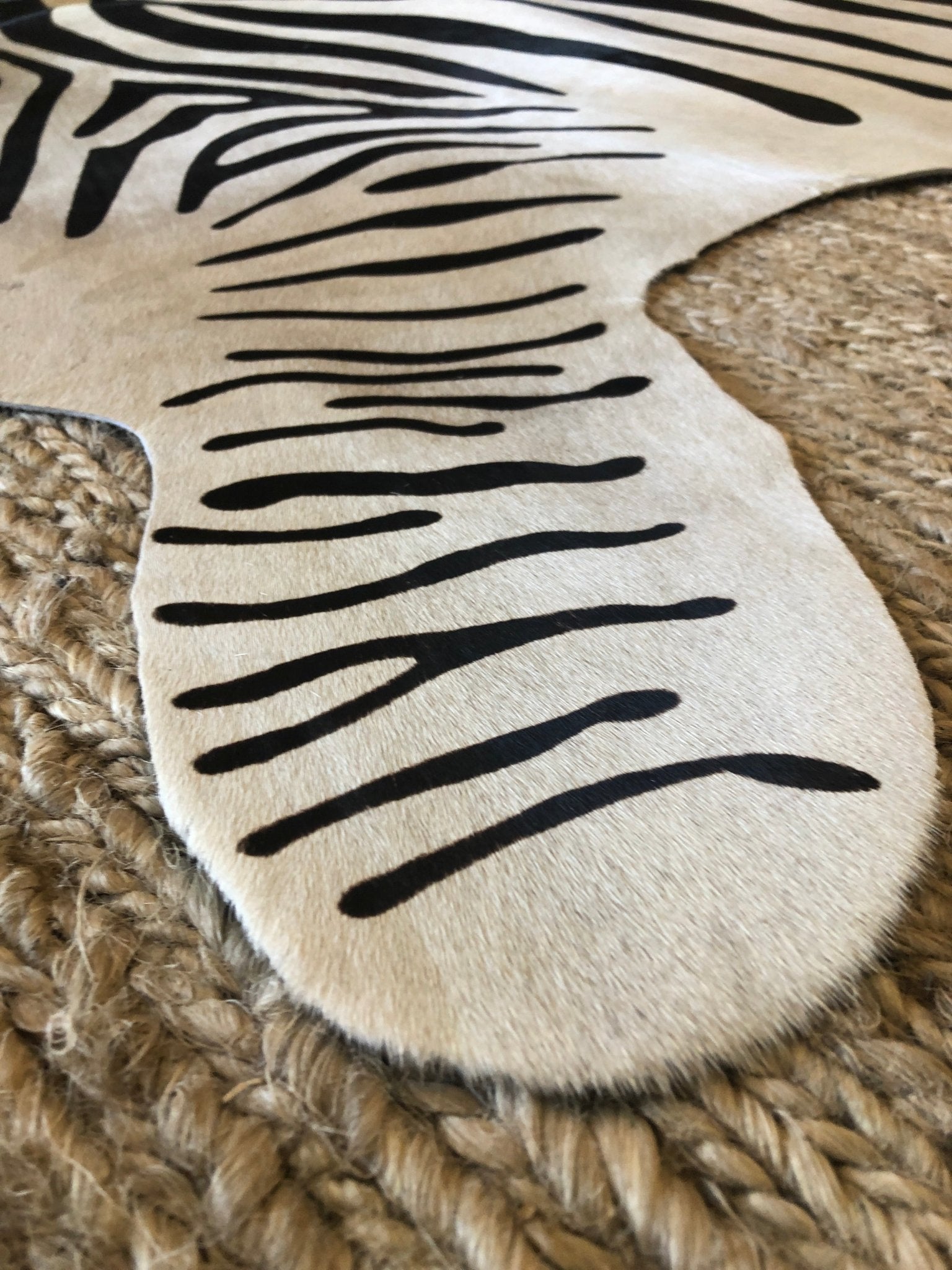 Zebra Print Cowhide Rug | Banana Manor Rug Company