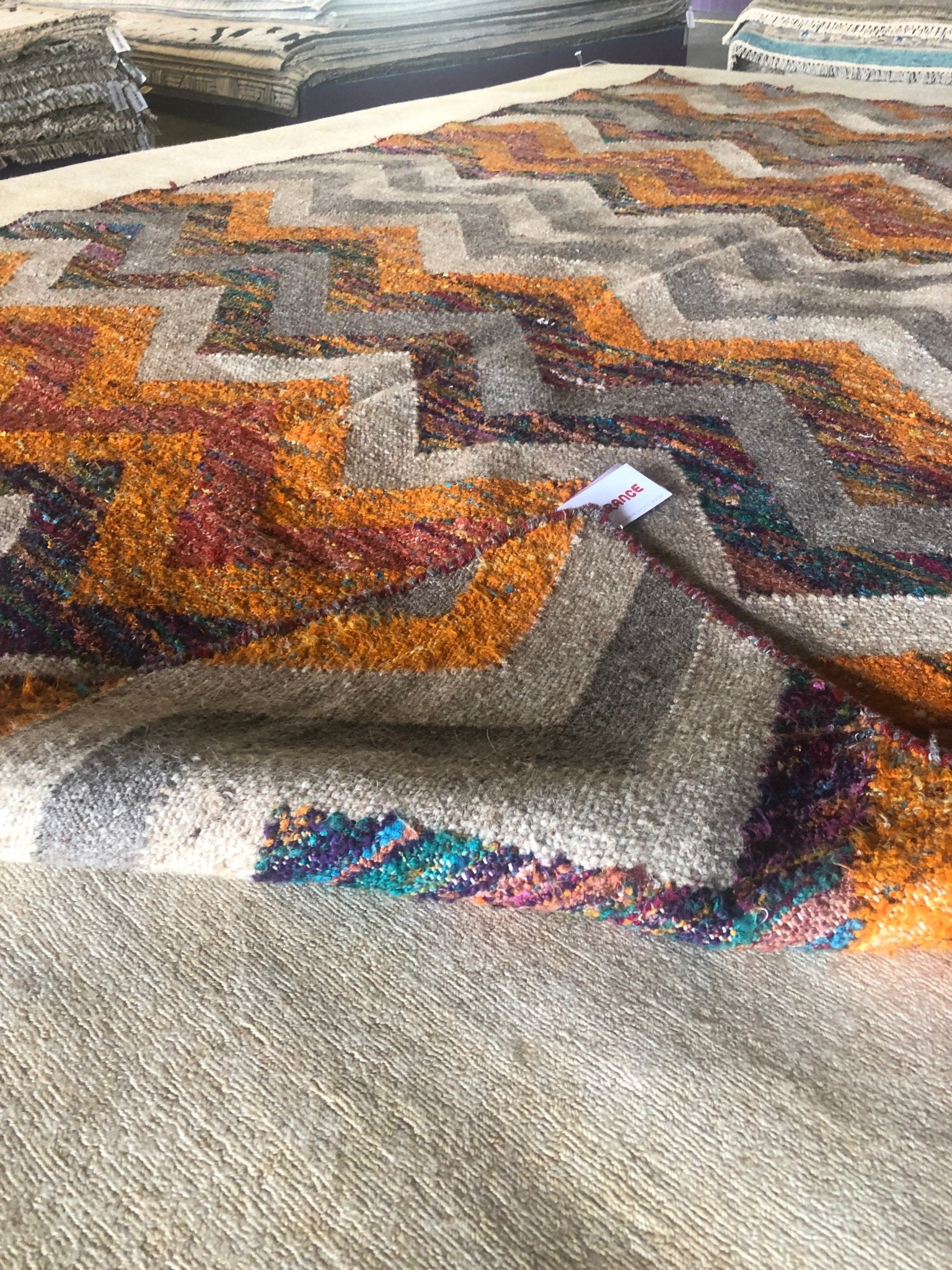 Zig Zaggington 5x7 Orange and Beige Handwoven Durrie | Banana Manor Rug Company