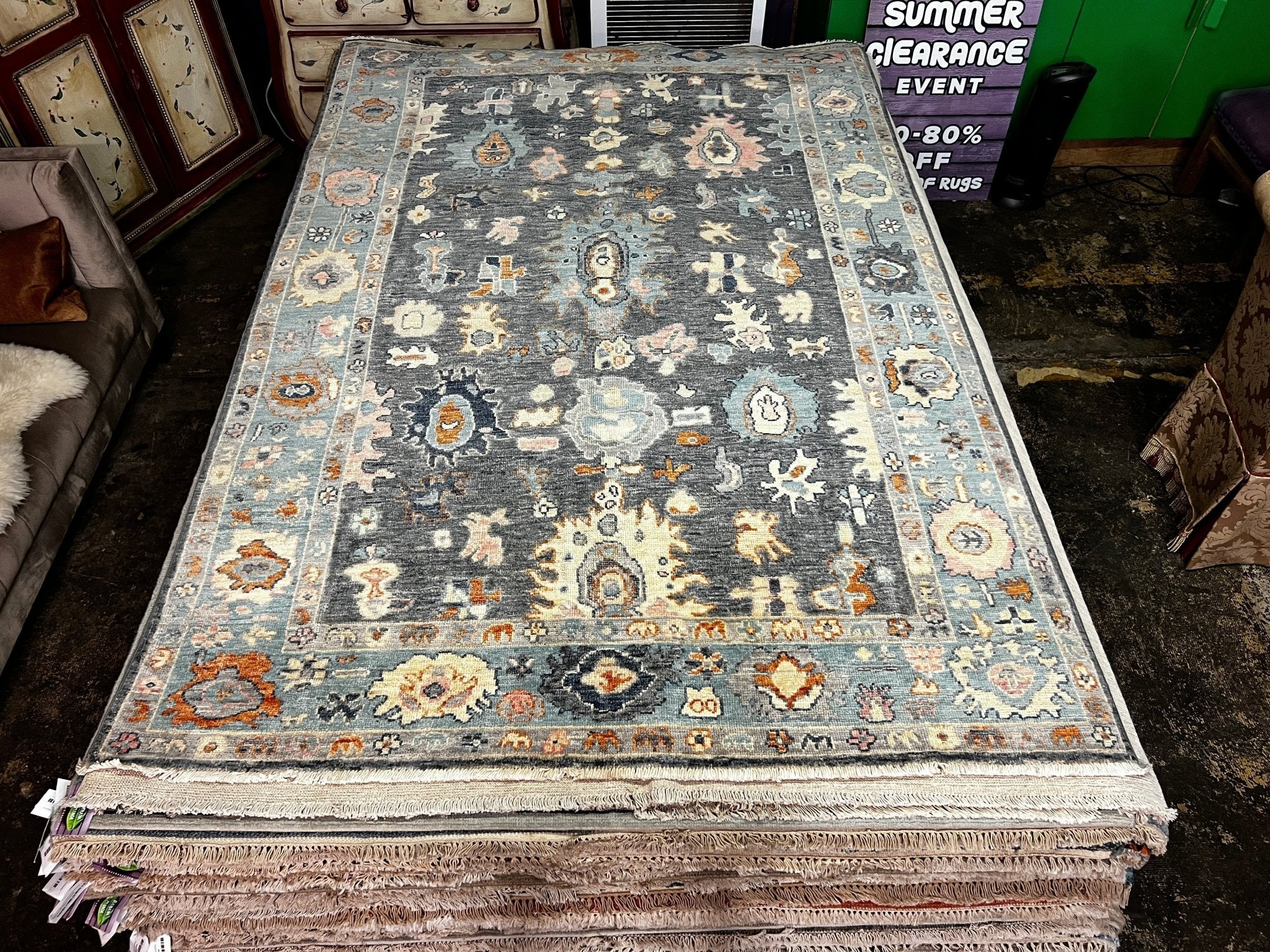 Zohre 5'8"x8'7" Afghani Green and Black Oushak | Banana Manor Rug Factory Outlet